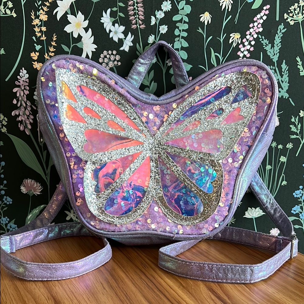 ♻️ 3/$21 ♻️ Kids Purple sparkle Butterfly backpack purse bag shiny sequins